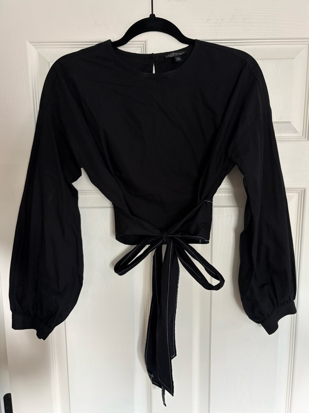 Topshop Black Tie-Waist Long Sleeve Blouse